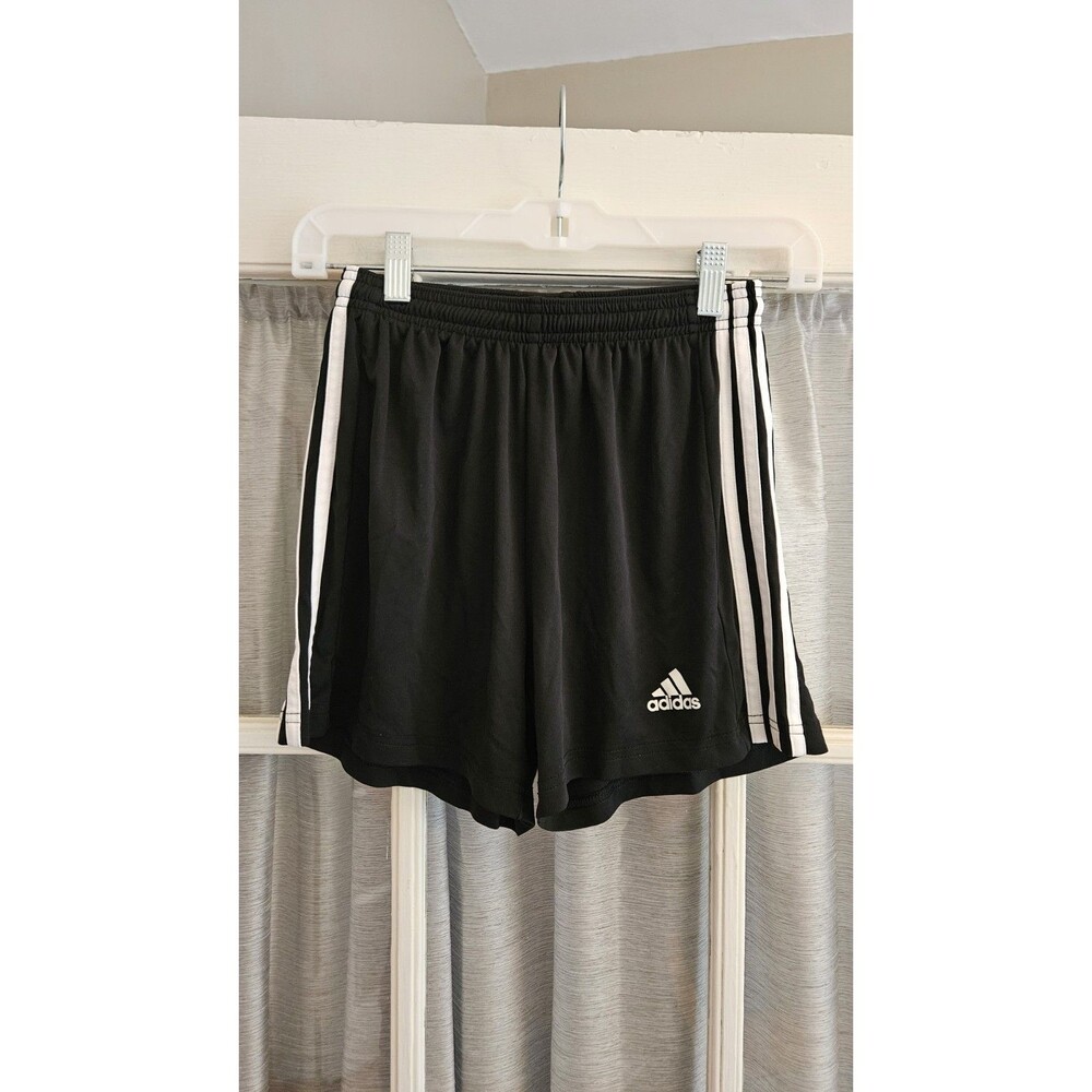 Adidas Boys 8-10 Small Black White 3 Stripe Soccer Shorts AEROREADY Primegreen